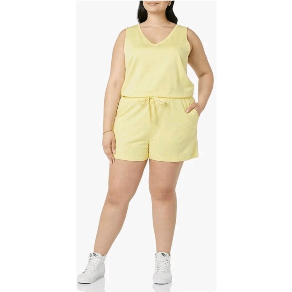 Amazon Essentials Womens Sleeveless Terry Fleece Romper Size Large Yellow
